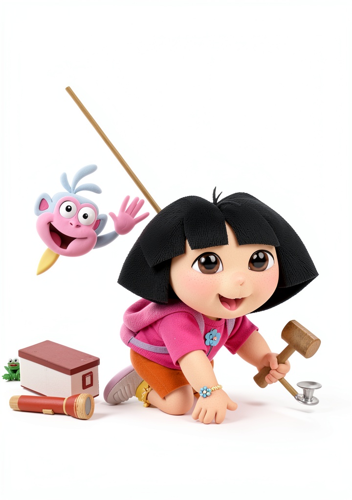Installing Dora the Explorer activity book on a wooden preschool table