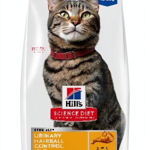 Hill's Science Diet Urinary Hairball Control, Adult 1-6, Urinary Track Health & Hairball Control Support, Dry Cat Food, Chicken Recipe, 7 lb Bag-0