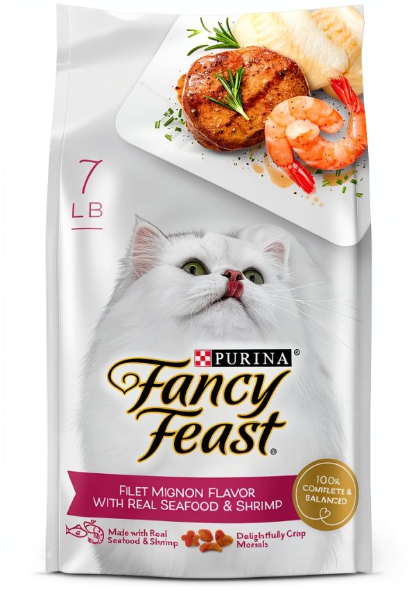Fancy Feast Purina Filet Mignon Flavor with Real Seafood & Shrimp Dry Cat Food (7 Ounce (Pack of 1))-0